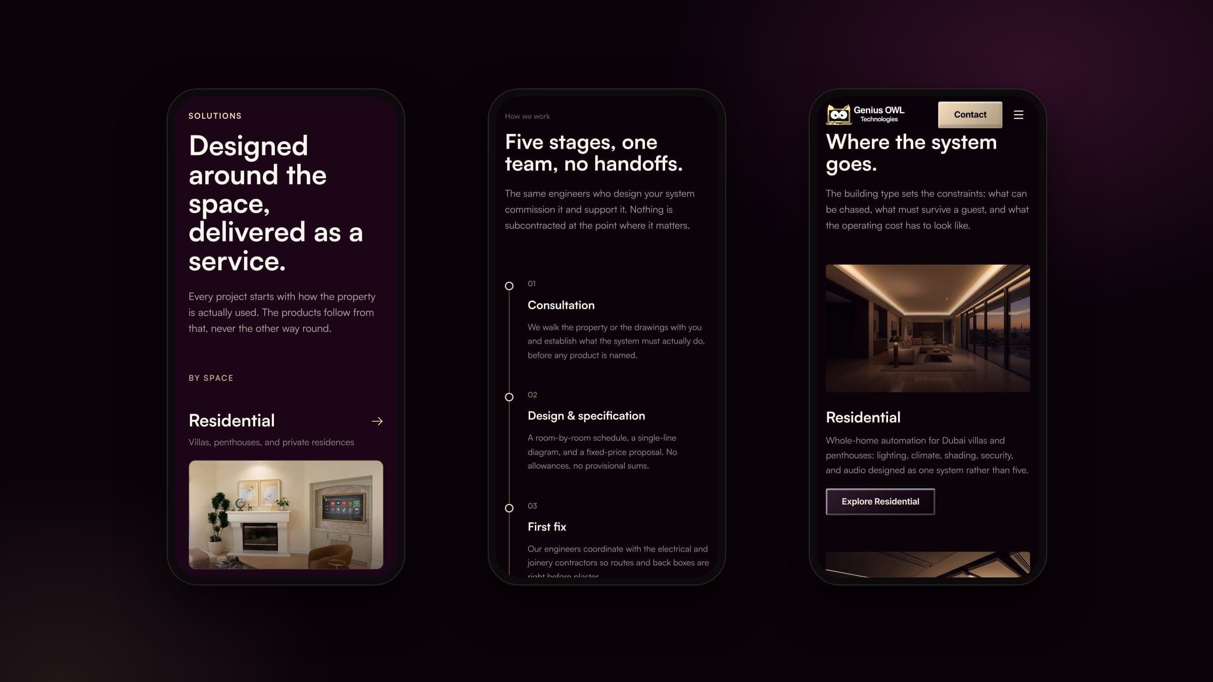 Three Genius OWL Technologies mobile screens: solutions, process and residential
