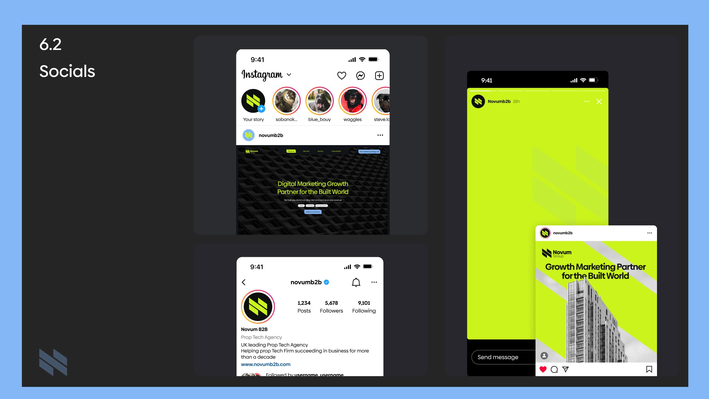 Novum Instagram profile, post and story templates